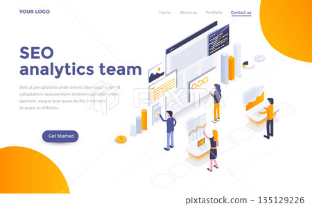 Flat color Modern Isometric Concept Illustration - Seo analytics team 135129226