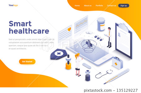 Flat color Modern Isometric Concept Illustration - Smart Healthcare 135129227
