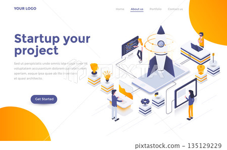Flat color Modern Isometric Concept Illustration - Startup your project 135129229