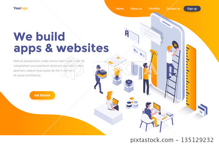 Flat color Modern Isometric Concept Illustration - We build apps and websites Flat color Modern Isometric Concept Illustration - We build apps and websites 135129232