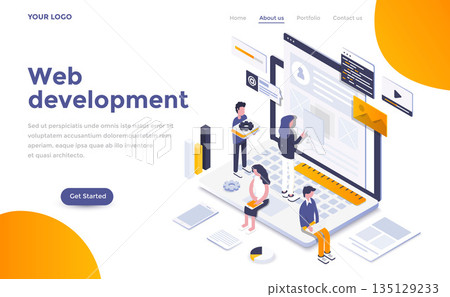 Flat color Modern Isometric Concept Illustration - Web Development 135129233