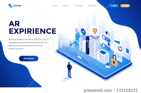 Flat color Modern Isometric Concept Illustration - AR Expirience 135129235