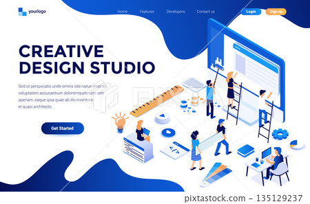 Flat color Modern Isometric Concept Illustration - Creative Design studio 135129237