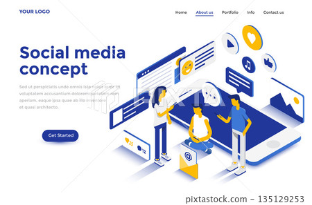Flat color Modern Isometric Concept Illustration - Social media 135129253