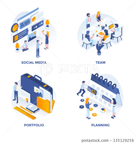 Flat color Modern Isometric Concepts Illustration design 4 135129258
