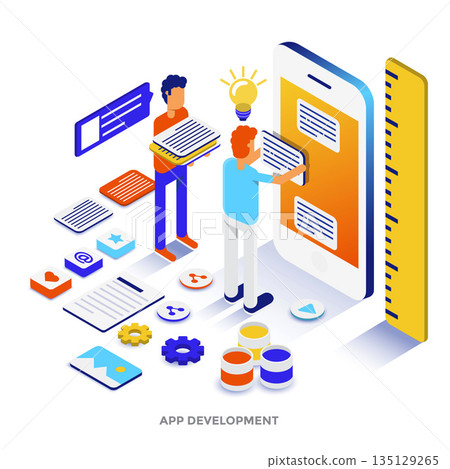 Flat color Modern Isometric Illustration - App development Flat color Modern Isometric Illustration - App development 135129265