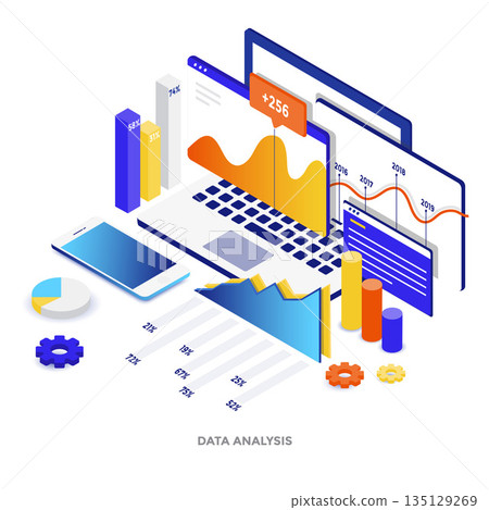 Flat color Modern Isometric Illustration - Data Analysis 135129269