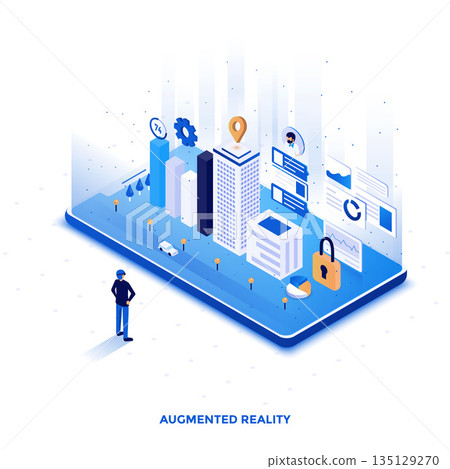 Flat color Modern Isometric Illustration design - Augmented Reality Flat color Modern Isometric Illustration design - Augmented Reality 135129270