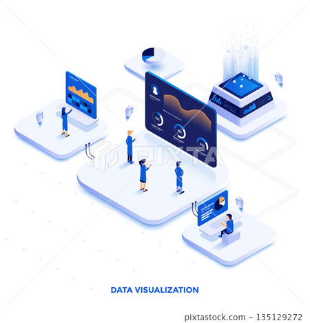 Flat color Modern Isometric Illustration design - Data Visualization Flat color Modern Isometric Illustration design - Data Visualization 135129272