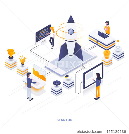 Flat color Modern Isometric Illustration design - Startup 135129286