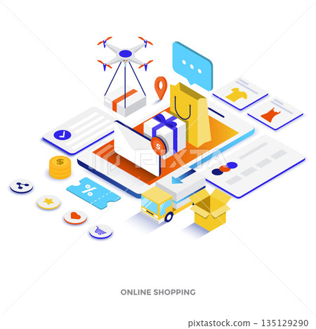 Flat color Modern Isometric Illustration - Online shopping 135129290