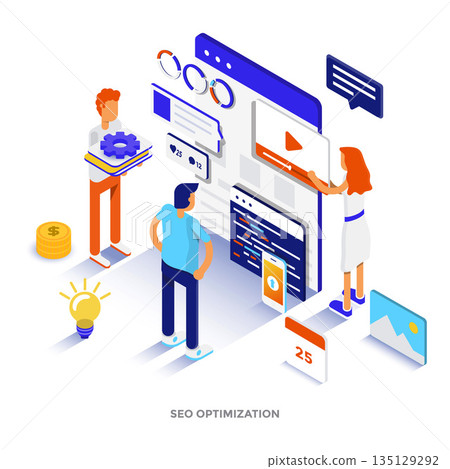 Flat color Modern Isometric Illustration - Digital Marketing 135129292