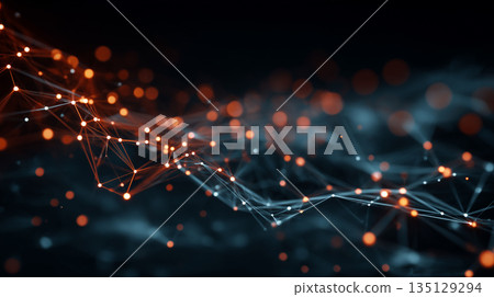 Abstract digital network wave with glowing data nodes and connections for modern technology background Abstract digital network wave with glowing data nodes and connections for modern technology background 135129294