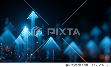 Upward growth arrows rising above competition for business success strategy leadership and financial progress concept 135129297