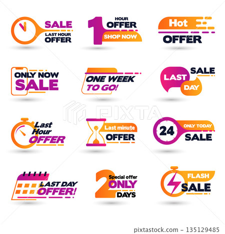 Flat Design Last Hour Sale Labels Flat Design Last Hour Sale Labels 135129485