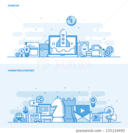 Flat line color concept- Startup and Marketing Strategy Flat line color concept- Startup and Marketing Strategy 135129493