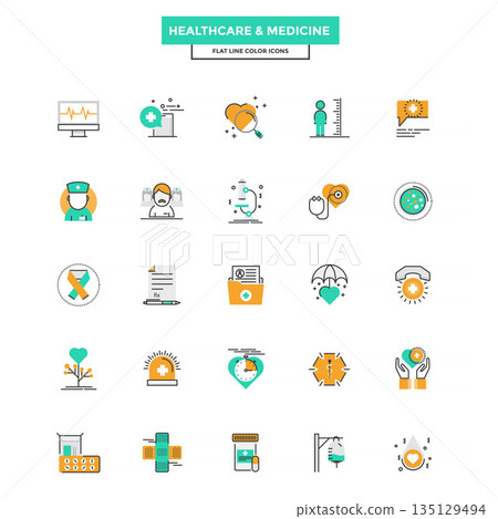 Flat Line Color Icons- Healthcare and Medicine 135129494