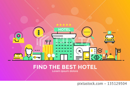 Flat Line Modern Concept Illustration - Hotel Flat Line Modern Concept Illustration - Hotel 135129504