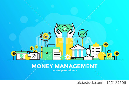 Flat Line Modern Concept Illustration - Money Management Flat Line Modern Concept Illustration - Money Management 135129506