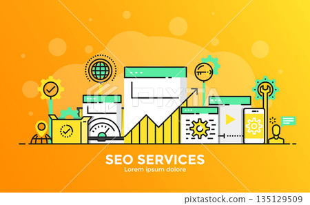 Flat Line Modern Concept Illustration - SEO Services Flat Line Modern Concept Illustration - SEO Services 135129509