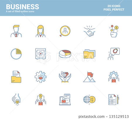 Flat line filled icons design-Business 135129513