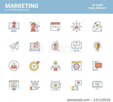 Flat line icons design-Marketing 135129520