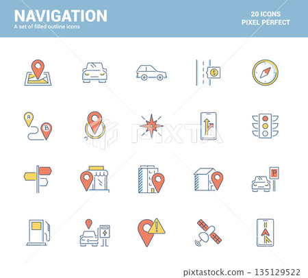 Flat line filled icons design-Navigation 135129522
