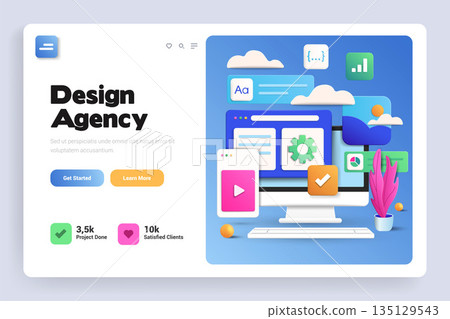 Flat Modern design Illustration of Design Agency - Landing page design 135129543