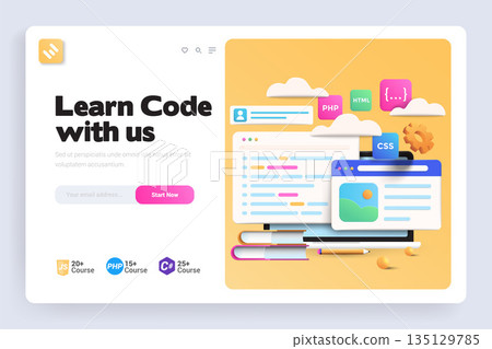 Flat Modern design Illustration of Learn Code with us - Landing page design Flat Modern design Illustration of Learn Code with us - Landing page design 135129785