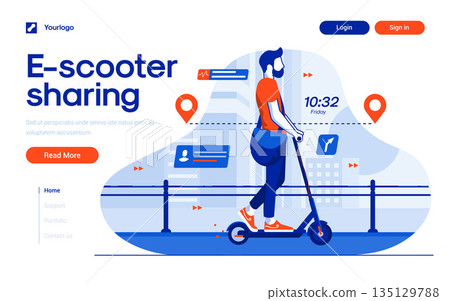 Flat Modern design Illustration of Scooter Sharing Flat Modern design Illustration of Scooter Sharing 135129788