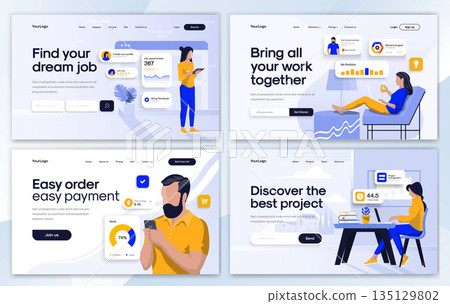 Flat Modern design of Landing page template - Business set 135129802