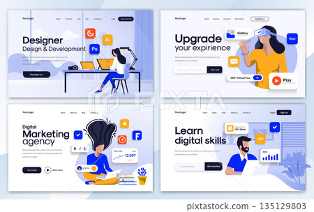 Flat Modern design of Landing page template - Design set Flat Modern design of Landing page template - Design set 135129803