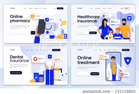 Flat Modern design of Landing page template - Healthcare set 135129805