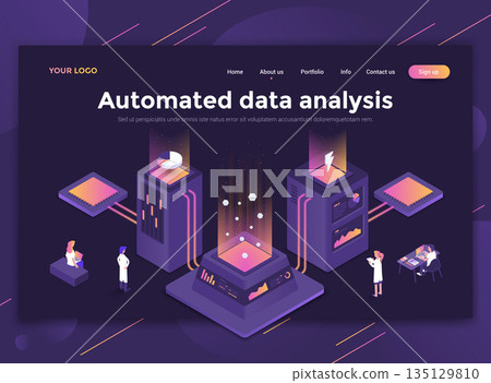 Flat Modern design of website template - Automated data analysis 135129810