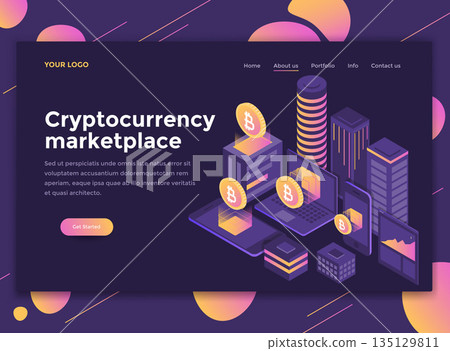 Flat Modern design of website template - Crypto currency marketplace 135129811