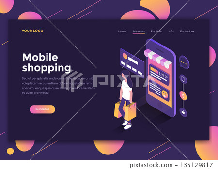 Flat Modern design of website template - Mobile Shopping Flat Modern design of website template - Mobile Shopping 135129817