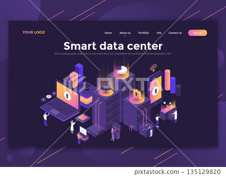 Flat Modern design of website template - Smart data center 135129820