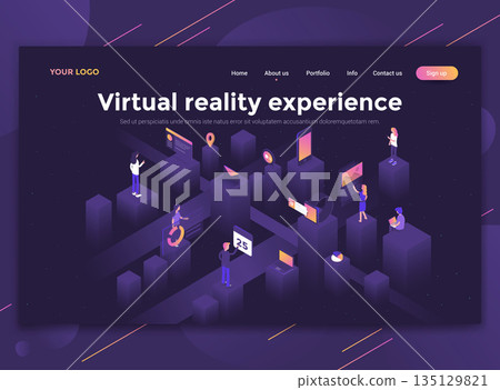 Flat Modern design of website template - Virtual reality experience Flat Modern design of website template - Virtual reality experience 135129821