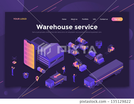 Flat Modern design of website template - Warehouse service Flat Modern design of website template - Warehouse service 135129822