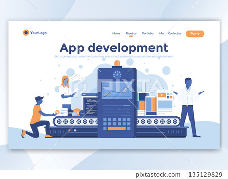 Flat Modern design of wesite template - App development 135129829