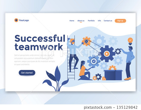 Flat Modern design of wesite template - Successful teamwork 135129842