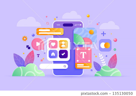 Modern 3d illustration of App development Modern 3d illustration of App development 135130050
