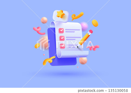Modern 3d illustration of Clipboard with checklist concept 135130058