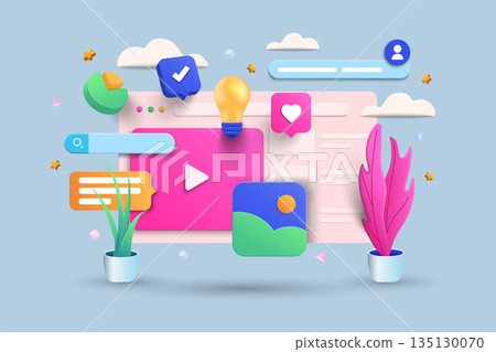 Modern 3d illustration of Digital screen concept 135130070