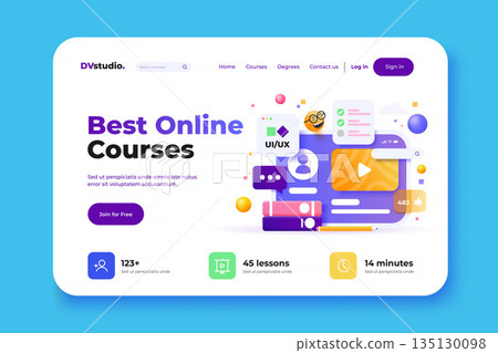 Modern 3d illustration of Light Landing page of Online Education 135130098