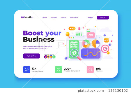 Modern 3d illustration of Light Landing page of Seo Modern 3d illustration of Light Landing page of Seo 135130102