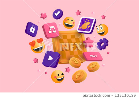 Modern 3d illustration of Crypto NFT concept 135130159