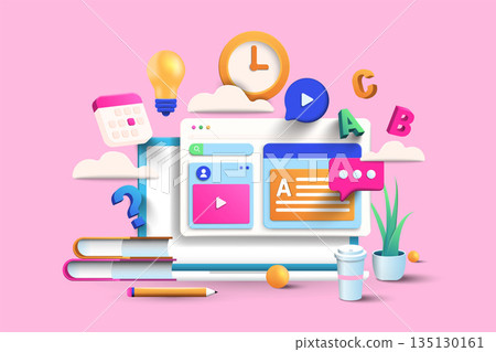 Modern 3d illustration of Online Education Modern 3d illustration of Online Education 135130161