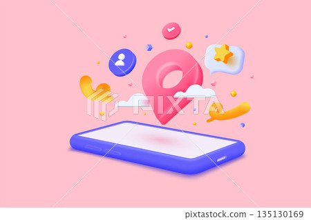 Modern 3d illustration of Phone Navigation concept Modern 3d illustration of Phone Navigation concept 135130169