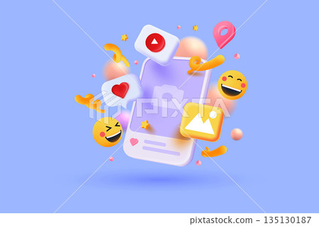 Modern 3d illustration of Social Media post concept Modern 3d illustration of Social Media post concept 135130187